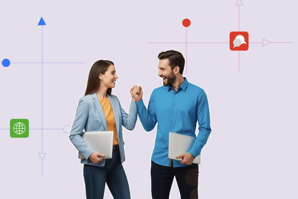 Image showing two coworkers giving high five on using AI with human in the loop