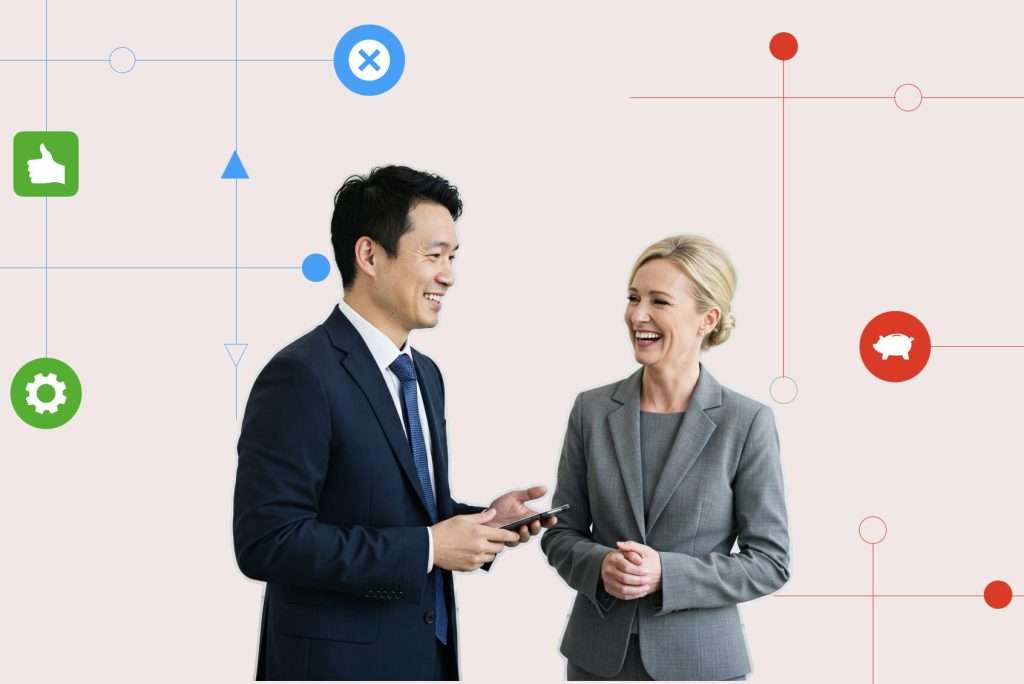 Man and woman in enterprise work setting discussing MIT AI study