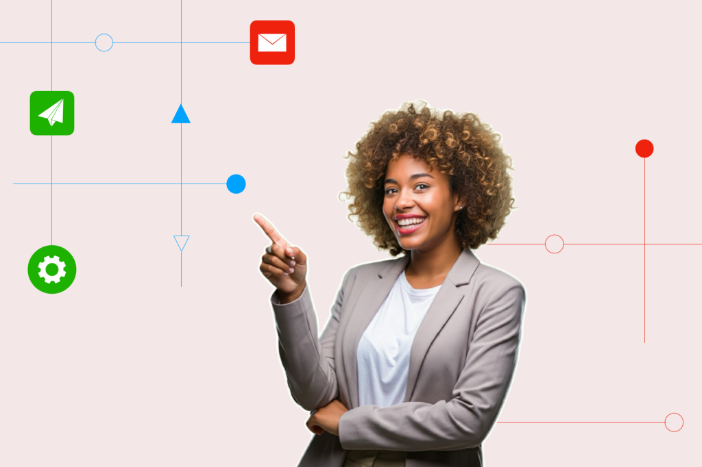 Woman pointing to AI automation workflow