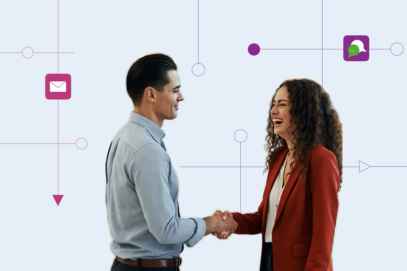 Co-workers shaking hands on the strategy for whether to fully automate or collaborate