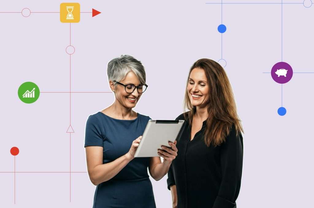 Two employees discussing AI adoption 