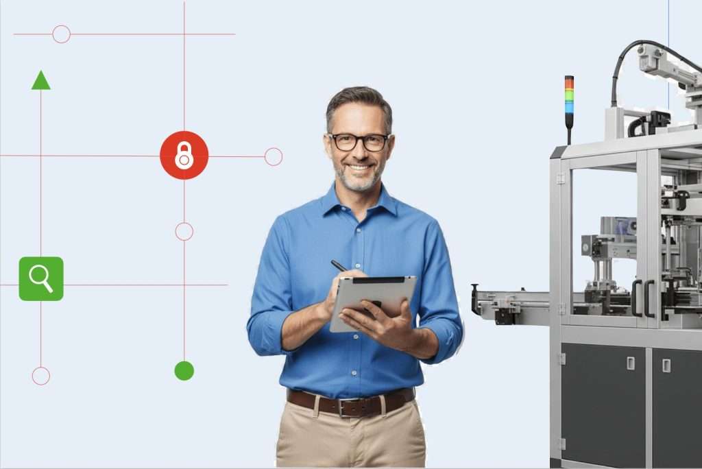 Manufacturing employee with a tablet in hand