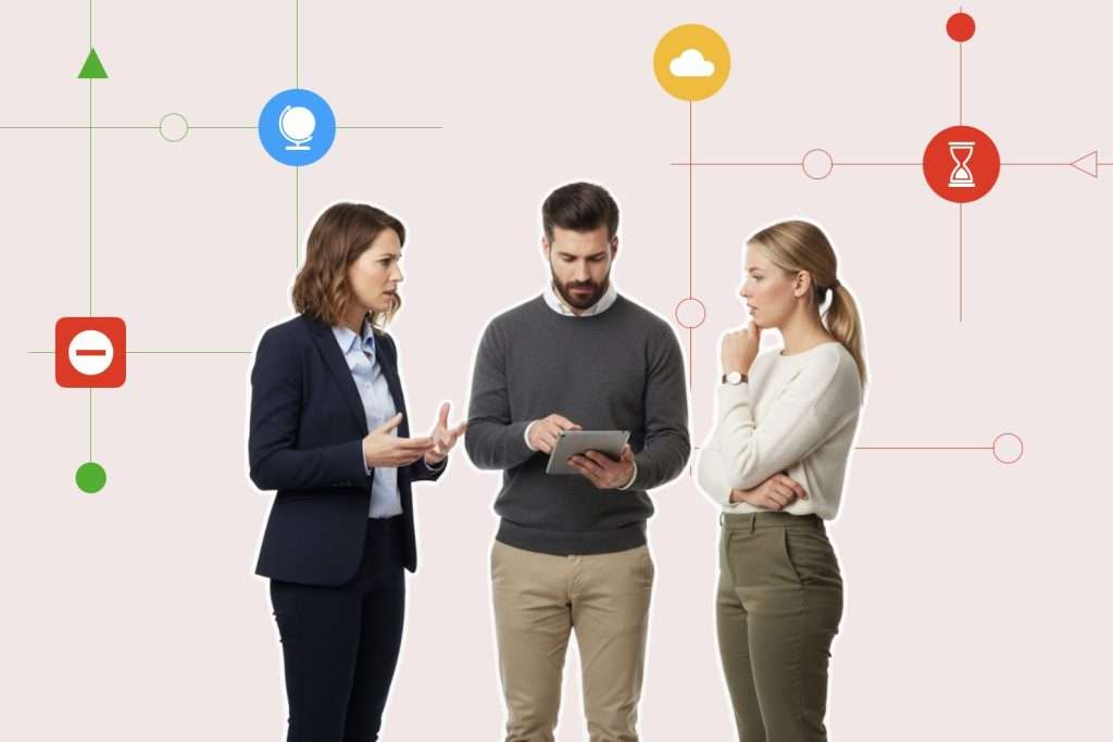 Employees discussing impact of AWS outage