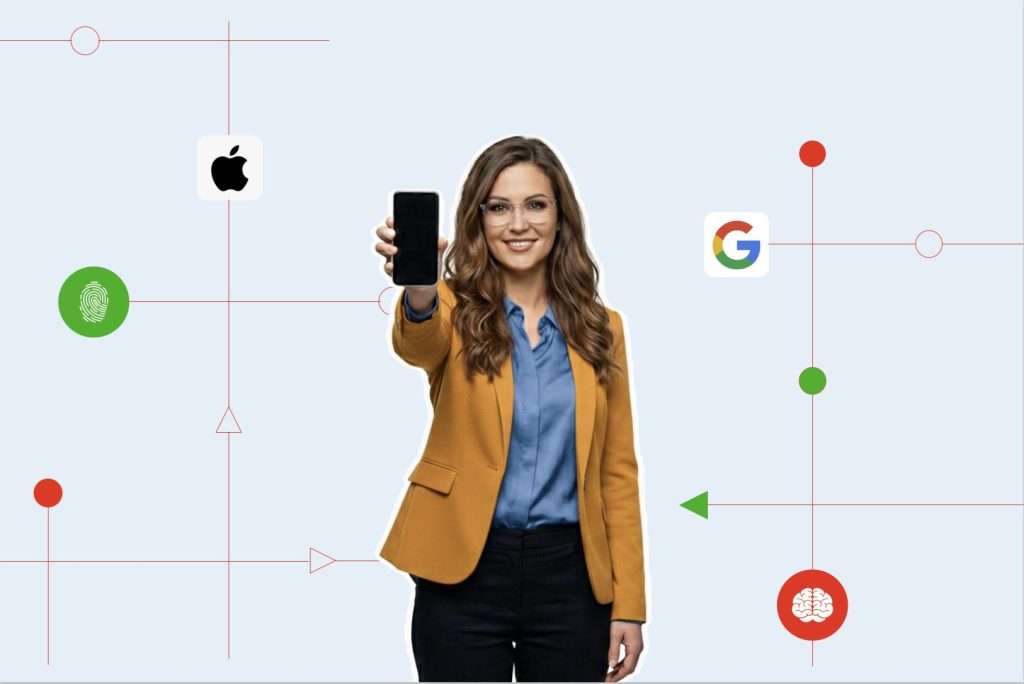 An employee showing her Apple iPhone which has Google Gemini model AI on it
