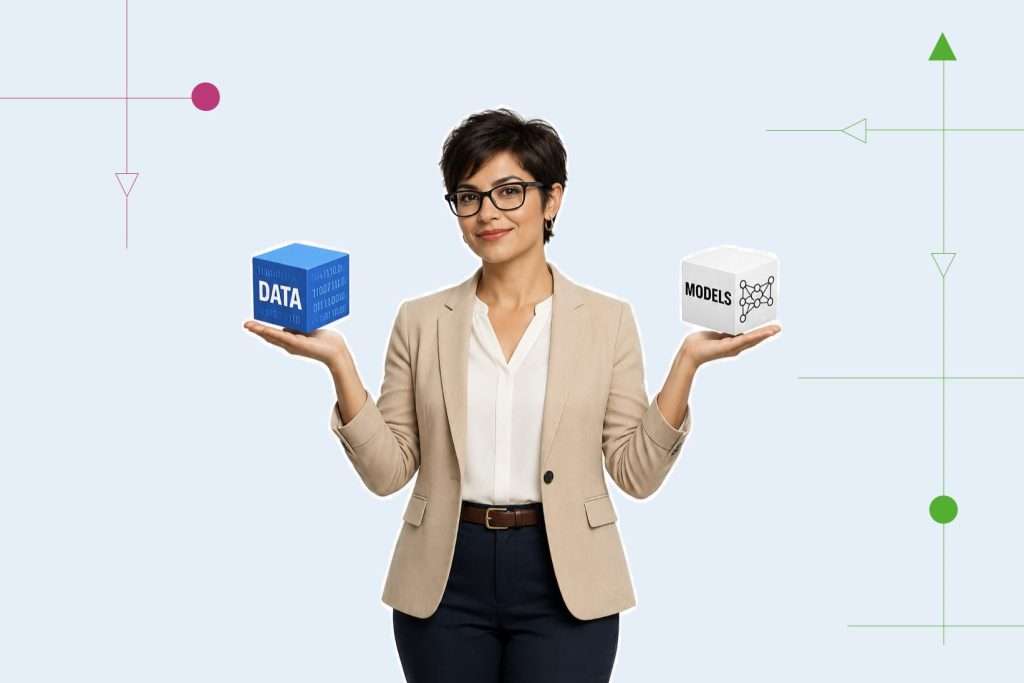 Small business woman weighing owning AI versus owning data